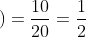 P\left ( A \right )=\frac{10}{20}=\frac{1}{2}