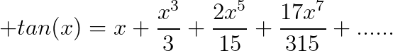 al 9ima al modbota li sin(x) et cos(x) et tan(x) Gif.latex?\200dpi tan(x)=x+\frac{x^3}{3}+\frac{2x^5}{15}+\frac{17x^7}{315}+.....