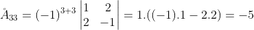\AA_{33}=(-1)^{3+3}\begin{vmatrix} 1 & 2\\  2 & -1 \end{vmatrix}=1.((-1).1-2.2)=-5
