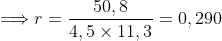 \Longrightarrow r = \frac{50,8}{4,5 \times 11,3}= 0,290