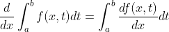 \dfrac{d}{dx}\int_{a}^{b}f(x,t)dt=\int_{a}^{b}\dfrac{df(x,t)}{dx}dt