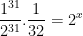 \frac{1^{31}}{2^{31}}.\frac{1}{32}=2^{x}