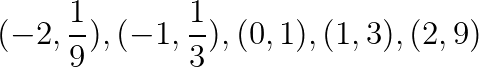 \dpi{200}(-2,\frac{1}{9}),(-1,\frac{1}{3}),(0,1),(1,3),(2,9)