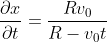 \frac{\partial x}{\partial t} = \frac{Rv_{0}}{R-v_{0}t}