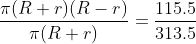 frac{pi (R+r)(R -r)}{pi (R+r)}=frac{115.5}{313.5}