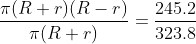 frac{pi (R+r)(R -r)}{pi (R+r)}=frac{245.2}{323.8}