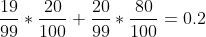 gif.latex?\frac{19}{99}*\frac{20}{100}+\frac{20}{99}*\frac{80}{100}=0.2