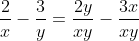 \frac{2}{x}-\frac{3}{y}=\frac{2y}{xy}-\frac{3x}{xy}