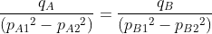 \frac{q_A}{({p_{A1}}^2-{p_{A2}}^2)} = \frac{q_B}{({p_{B1}}^2-{p_{B2}}^2)}