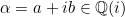 \inline \alpha=a+ib \in \mathbb{Q}(i)