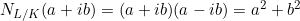 \inline N_{L/K}(a+ib)=(a+ib)(a-ib)=a^2+b^2