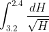 \int _{3.2}^{2.4}\frac{dH}{\sqrt{H}}