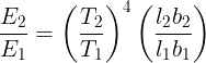 \large \frac {E_2}{E_1}=\left ( \frac {T_2}{T_1} \right )^4\left ( \frac {l_2b_2}{l_1b_1} \right )