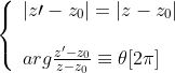 \left\{\begin{array}{l}|z\prime -z_{0}|= |z -z_{0}|\\\\arg\frac{z^{\prime} -z_{0}}{z -z_{0}}\equiv\theta[2\pi]\end{array}\right.
