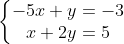 \left\{\begin{matrix} -5x+y=-3\\  x+2y=5 \end{matrix}\right.