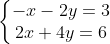 \left\{\begin{matrix} -x-2y=3 & \\ 2x+4y=6& \end{matrix}\right.