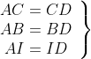 \left. 
\begin{array}{ccc}AC=CD \\ AB=BD \\ AI=ID\end{array}\right\}