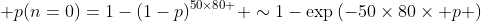 http://latex.codecogs.com/gif.latex?\mathbb%20p(n=0)=1-(1-p)^{50\times80%20}%20\sim1-\exp\left(-50\times80\times%20p%20\right)