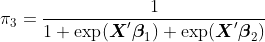 http://latex.codecogs.com/gif.latex?pi_3%20=%20frac{1}{1+exp(boldsymbol{X}%27boldsymbol{beta}_1)+exp(boldsymbol{X}%27boldsymbol{beta}_2)}