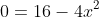 \rightarrow \; 0=16-4x^{2}