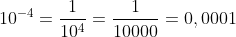 10^-^4 =  \frac {1}{10^4} = \frac{1}{10000} = 0,0001