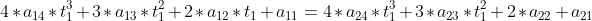 4*a14*t1^3 + 3*a13*t1^2 + 2*a12*t1 + a11 = 4*a24*t1^3+ 3*a23*t1^2 + 2*a22 +a21