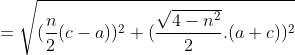 Une petite généralisation  Gif.latex?\begin{align*}\parallel\overrightarrow{u}+\overrightarrow{v}\parallel&=\sqrt{(\frac{n}{2}(c-a))^2+(\frac{\sqrt{4-n^2}}{2}.(a+c))^2}\\&=\sqrt{\frac{n^2}{4}(c^2-2ac+a^2)+\frac{4-n^2}{4}.(a^2+2ac+c^2}\\&=\sqrt{\frac{n^2.c^2-2ac.n^2+n^2.a^2}{4}+\frac{4a^2+8ac+4c^2-a^2.n^2-2ac.n^2-n^2.c^2}{4}}\\&=\sqrt{\frac{n^2.c^2-2ac.n^2+n^2.a^2+4a^2+8ac+4c^2-a^2.n^2-2ac.n^2-n^2.c^2}{4}}\\&=\sqrt{\frac{-4ac.n^2+4a^2+8ac+4c^2}{4}}\\&=\sqrt{a^2+2ac+c^2-n^2.ac}\\&=\sqrt{a^2+(2-n^2)