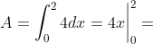 A=\int_{0}^{2}4dx=4x\bigg|^2_0=