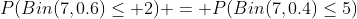 gif.latex?P(Bin(7,0.6)\leq%202)%20=%20P(Bin(7,0.4)\leq5)