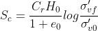 S_c = frac{C_rH_0}{1+e_0}logfrac{sigma'_{vf}}{sigma'_{v0}}