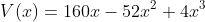 V(x)=160x-52x^2+4x^3