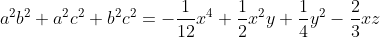 a^{2}b^{2}+a^{2}c^{2}+b^{2}c^{2}=-\frac{1}{12}x^{4}+\frac{1}{2}x^{2}y+\frac{1}{4}y^{2}-\frac{2}{3}xz