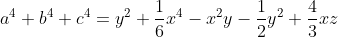 a^{4}+b^{4}+c^{4}=y^{2}+\frac{1}{6}x^{4}-x^{2}y-\frac{1}{2}y^{2}+\frac{4}{3}xz