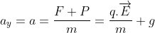 a_{y}=a=\frac{F+P}{m}=\frac{q.\overrightarrow{E}}{m}+g