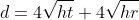 d=4\sqrt{ht}+4\sqrt{hr}