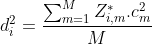 d_{i}^{2}=\frac{\sum_{m=1}^{M}Z_{i,m}^{*}.c_{m}^{2}}{M}