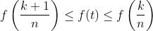 f\left(\frac{k+1}{n}\right)\leq f(t)\leq f\left(\frac{k}{n}\right)