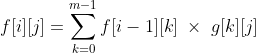 f[i][j]=sum_{k=0}^{m-1}f[i-1][k];	imes;g[k][j]
