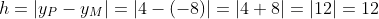 h=|y_P-y_M|=|4-(-8)|=|4+8|=|12|=12