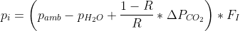 p_i=\left (  p_{amb}-p_{H_2O}+\frac{1-R}{R}*\Delta P_{CO_2} \right )*F_I