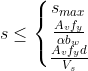 sleqleft{egin{matrix} s_{max} frac{A_vf_y}{alpha b_w} frac{A_vf_y d}{V_s} end{matrix}
ight.