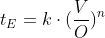 t_E = k cdot (frac{V}{O})^n