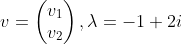 v = \begin{pmatrix} v_1 \\ v_2 \end{pmatrix}, \lambda = -1 + 2i