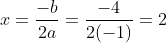 x = \frac{-b}{2a} = \frac{-4}{2(-1)} = 2