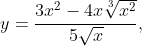 \dpi{120} y=\frac{3x^{2}-4x\sqrt[3]{x^{2}}}{5\sqrt{x}},