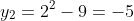 y_{2}=2^{2}-9=-5
