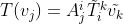 $T(v_j)=A^i_j\tilde{T}^k_i\tilde{v_k}$