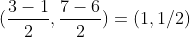 (\frac{3-1}{2},\frac{7-6}{2})=(1,1/2)