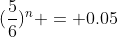 (\frac{5}{6})^n = 0.05
