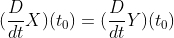 (\frac{D}{dt}X)(t_0)=(\frac{D}{dt}Y)(t_0)